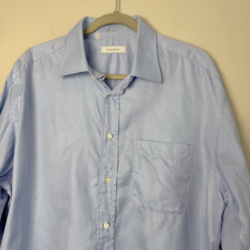Ermenegildo Zegna blue white stripe button down dress shirt 17.5 - Picture 3 of 9